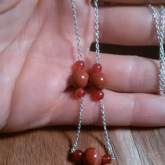 Red Jasper and Red Agate Sterling Silver Necklace - Picture 10 of 12